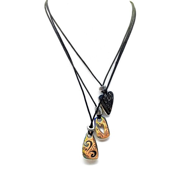 Brighton Brazilian Multi Charm Necklace, Choker Length Triple Strand Black Cord - Picture 1 of 3